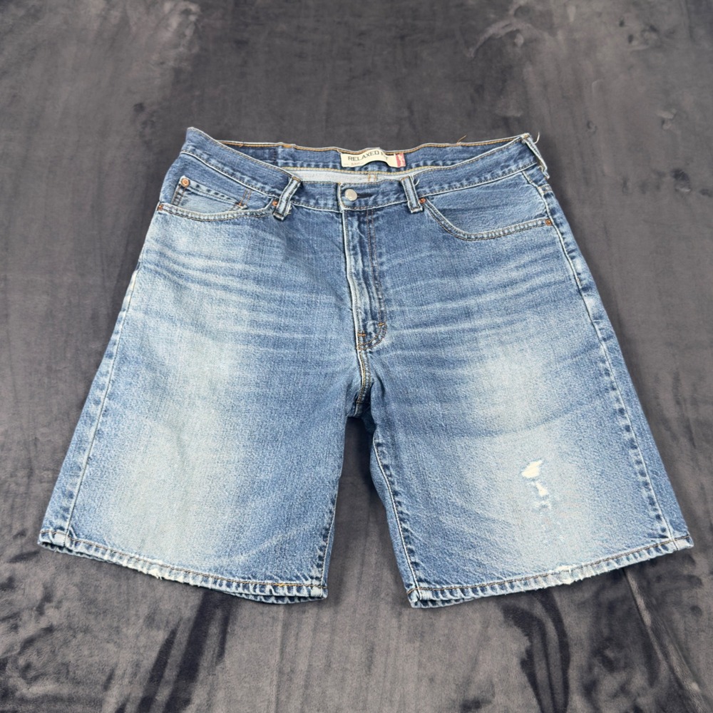 Levi's 550 Relaxed Fit Shorts Mens 38 Blue Denim Medium Wash Distressed 3071